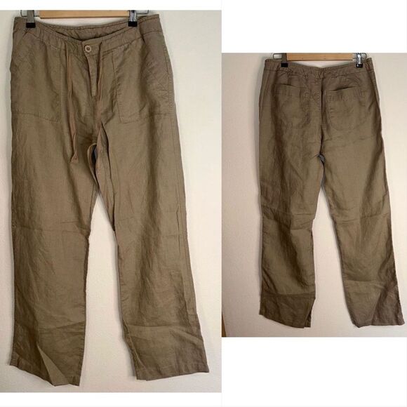 Cynthia Rowley Womens 8 100% Linen Lightweight Solid Khaki Colored Casual Pants - Picture 2 of 10